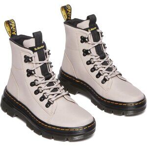 ⚡Women Vintage Taupe Poly Twill Synthetic Chunky Heel Combat Lace Up Wedges Boot
